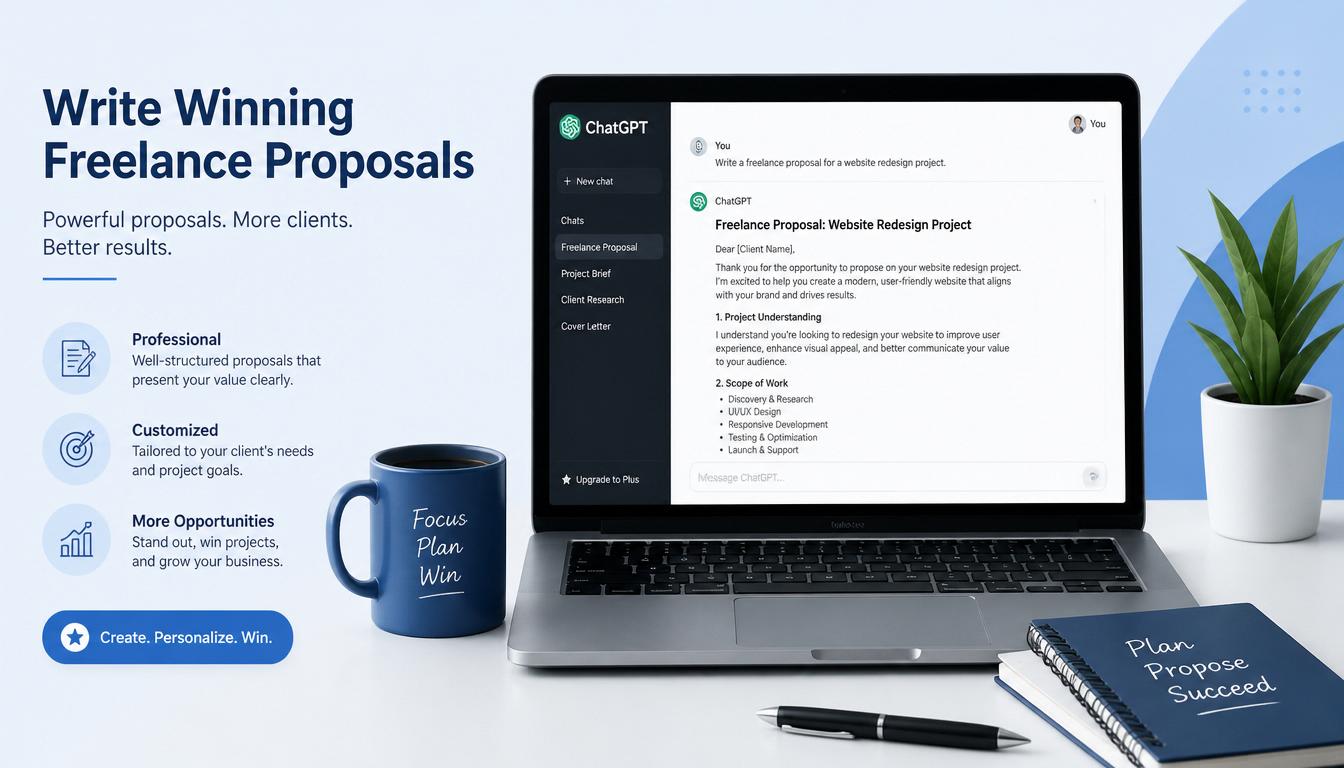 ChatGPT freelance proposals template displayed on laptop 2026